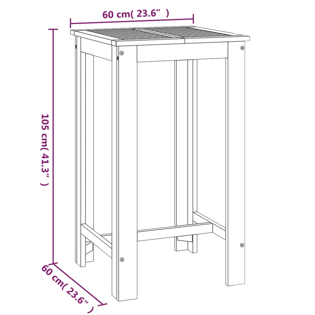 Садовый барный стол 60x60x105 см, дерево акация