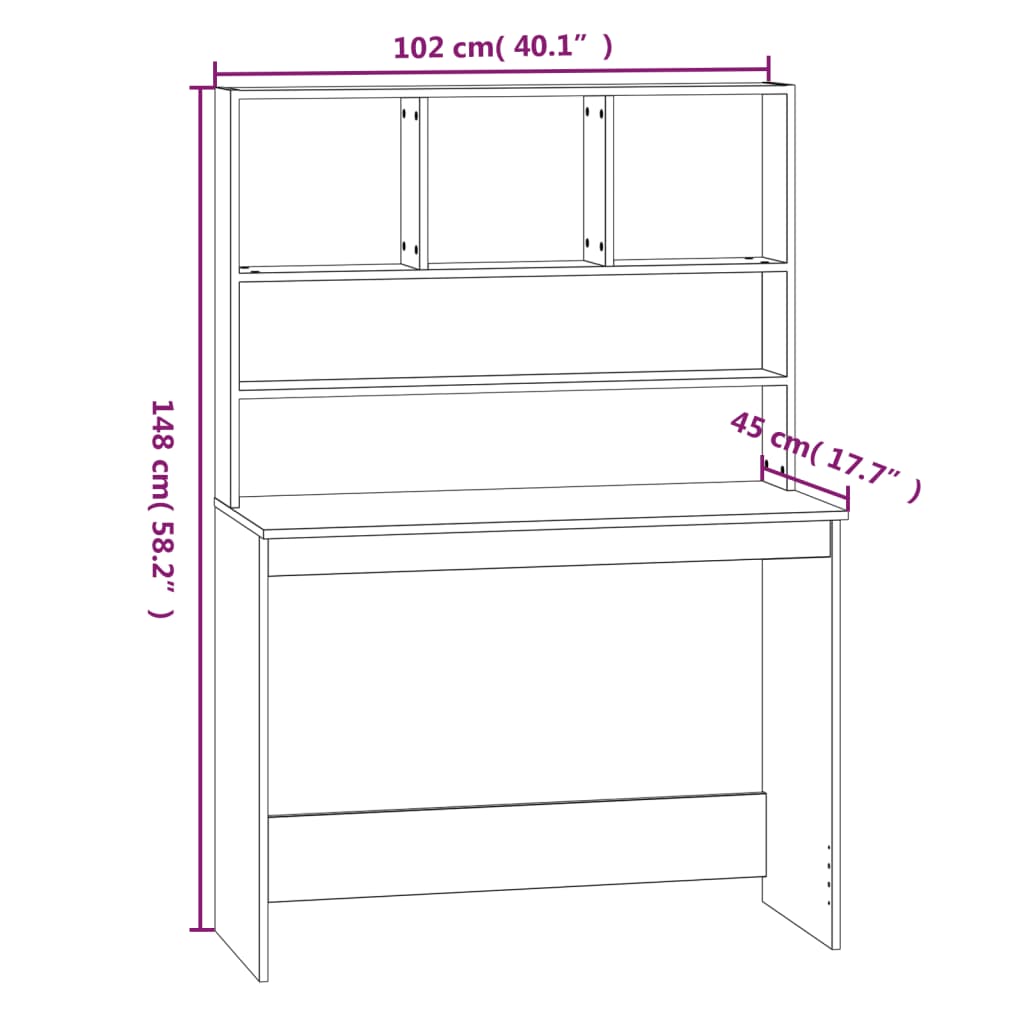 Письменный стол с полками, белый, 102x45x148 см, искусственное дерево