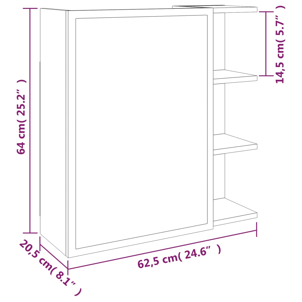 vannitoa peegelkapp, pruun tamm, 62,5 x 20,5 x 64 cm, tehispuit