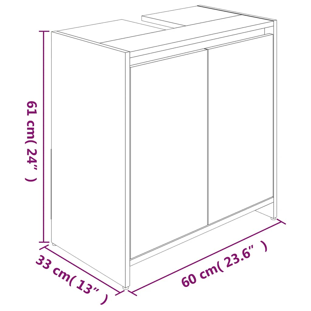 тумба для ванной комнаты, копченый дуб, 60 x 33 x 61 см, искусственное дерево