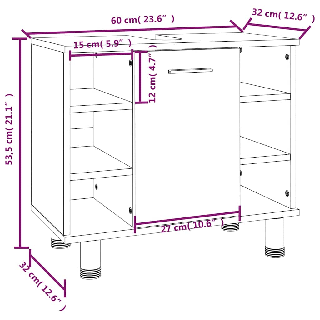 vannitoakapp, hall Sonoma tamm, 60 x 32 x 53,5 cm, tehispuit