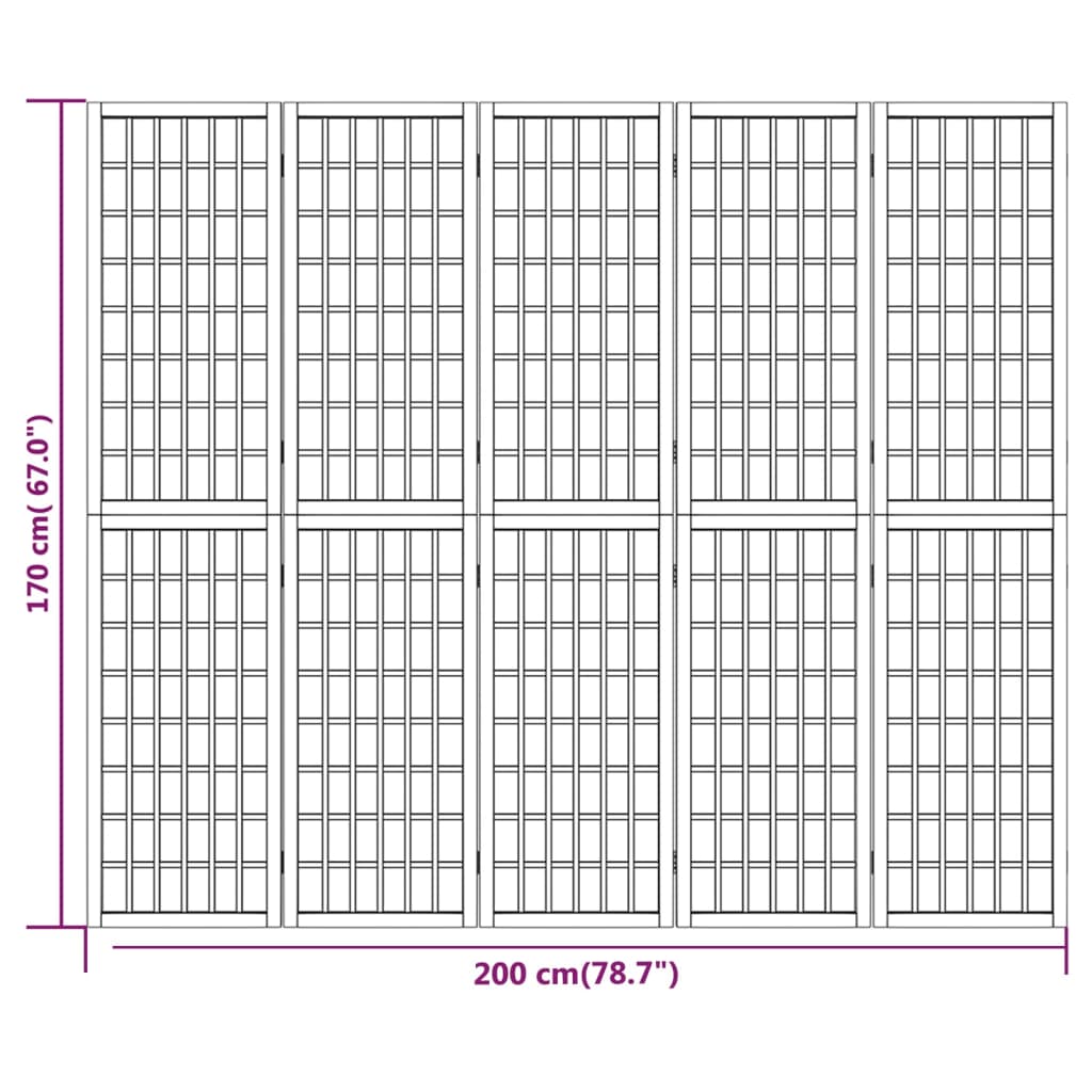 Складная ширма из 5 панелей, в японском стиле, 200 x 170 см, черная