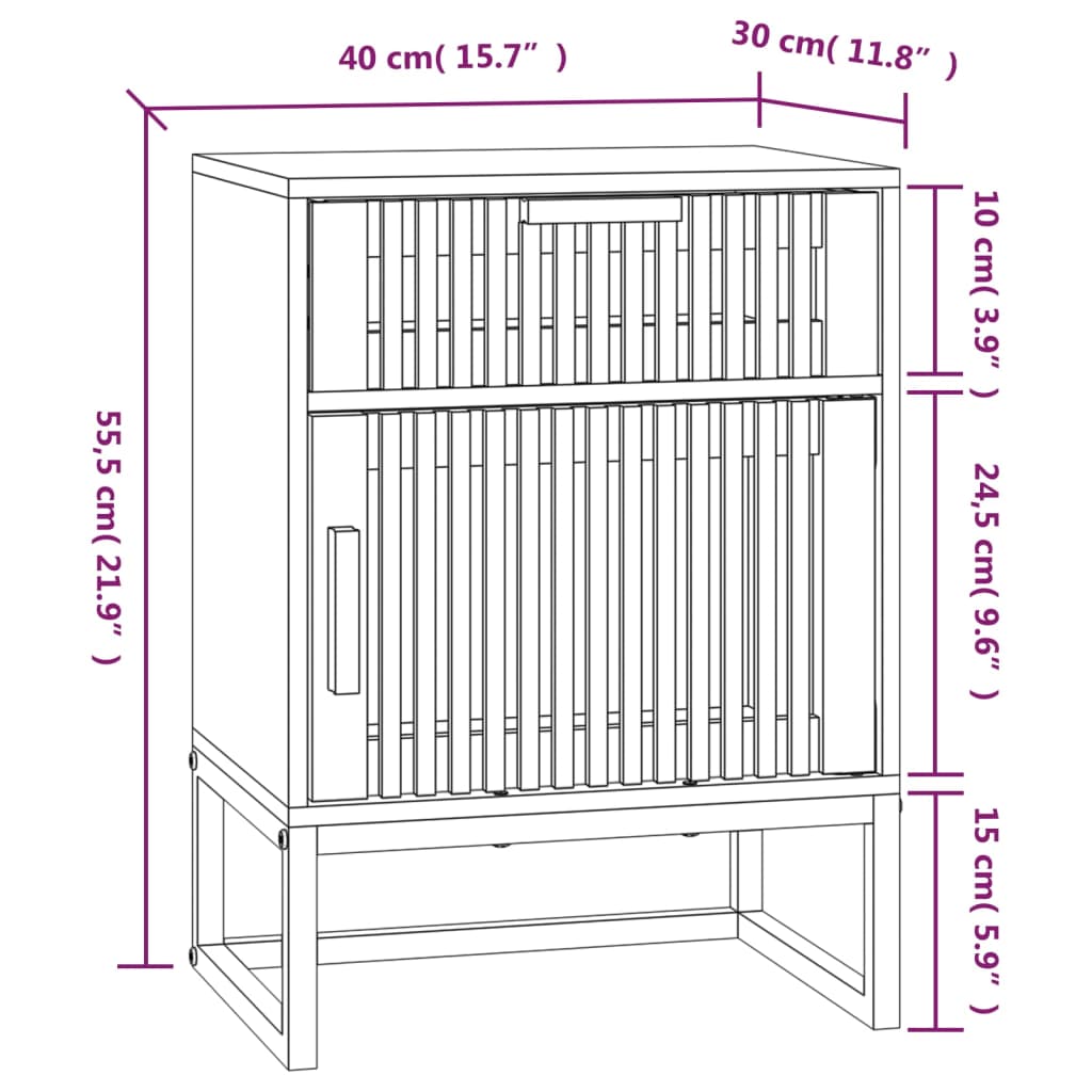 тумбочка прикроватная, белая, 40 x 30 x 55,5 см, искусственное дерево и железо