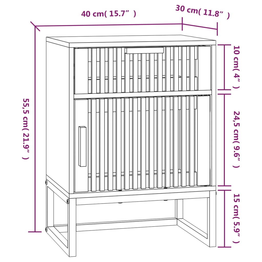 тумбочка прикроватная, черная, 40 x 30 x 55,5 см, искусственное дерево и железо