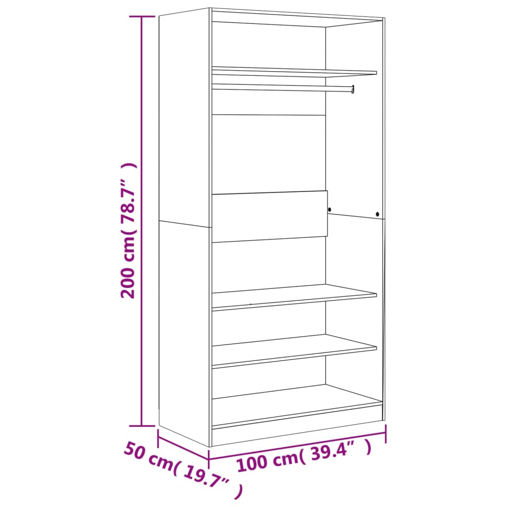 riidekapp, suitsutatud tamm, 100 x 50 x 200 cm, tehispuit