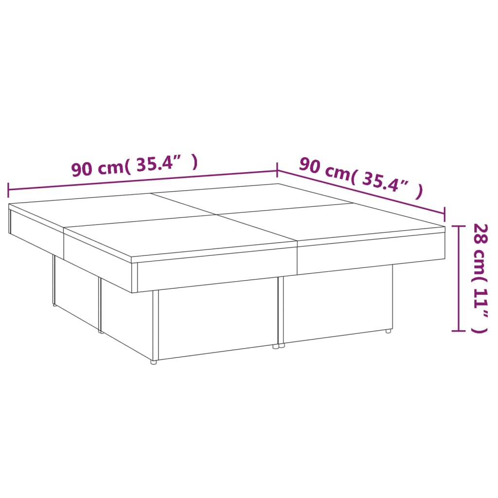 журнальный столик, копченый дуб, 90x90x28 см, искусственное дерево