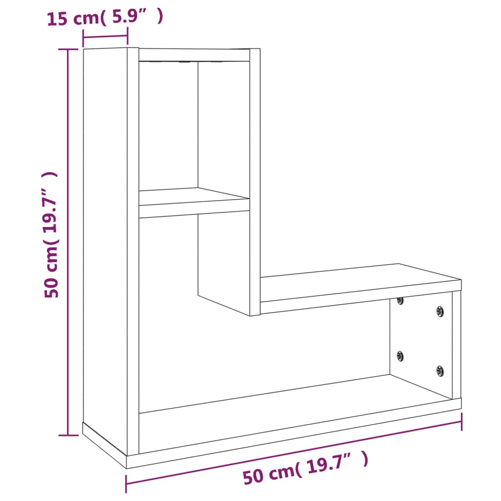 настенные полки 2 шт., копченый дуб, 50 x 15 x 50 см, искусственное дерево