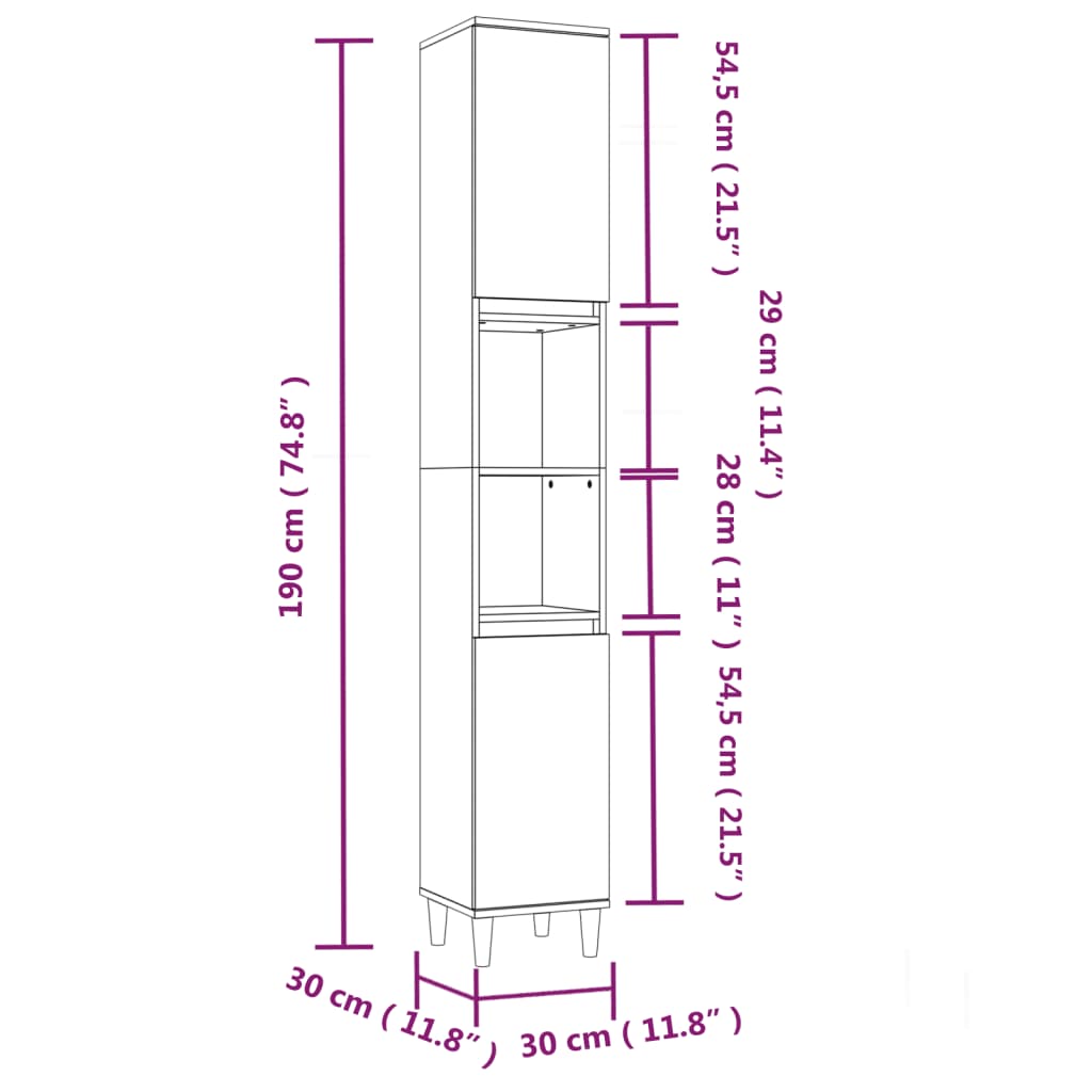 vannitoakapp, hall Sonoma tamm, 30 x 30 x 190 cm, tehispuit