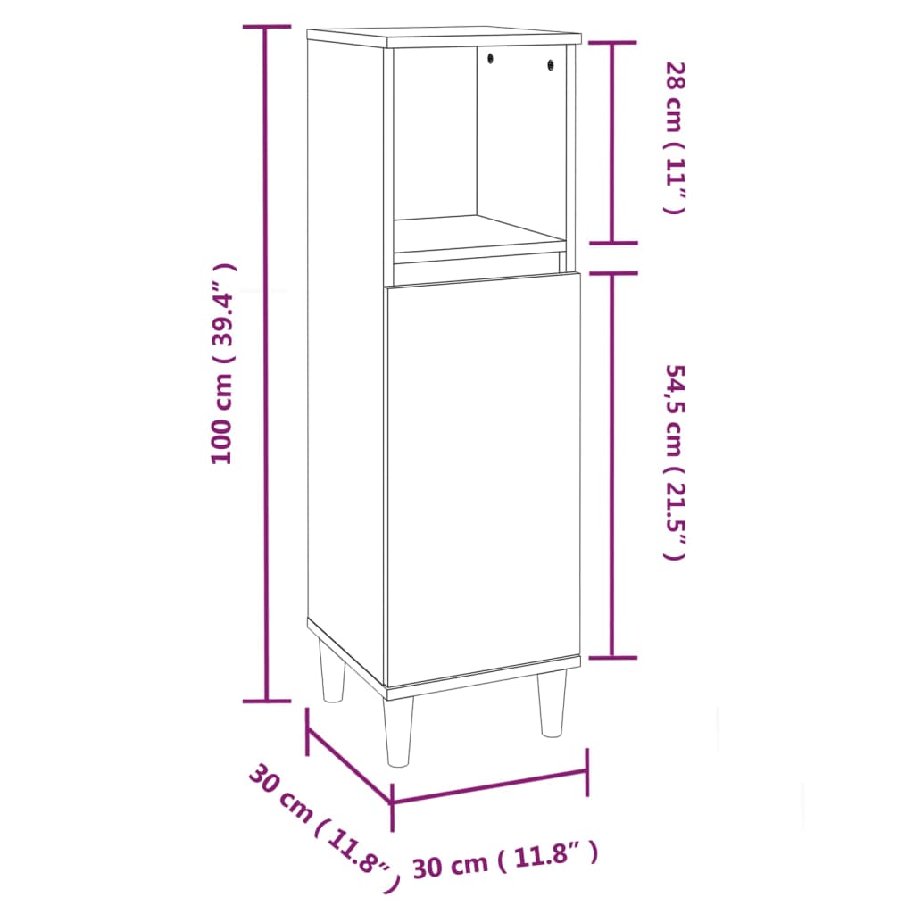 vannitoakapp, hall Sonoma tamm, 30 x 30 x 100 cm, tehispuit