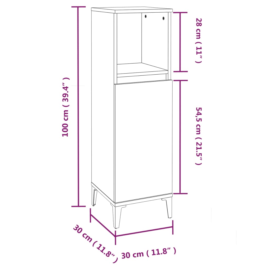 тумба для ванной комнаты, копченый дуб, 30 x 30 x 100 см, искусственное дерево