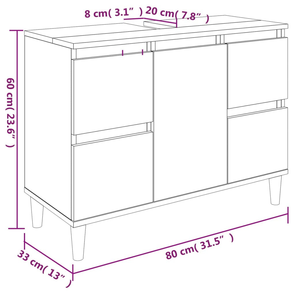 тумба под раковину, белая, 80 x 33 x 60 см, искусственное дерево