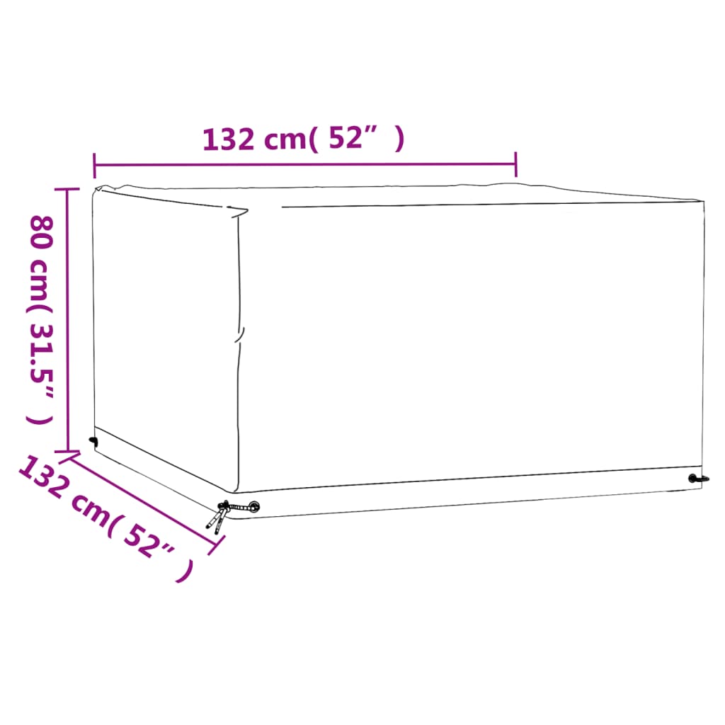 aiamööbli katted 2 tk, 8 aasaga, 132 x 132 x 80 cm, kandiline