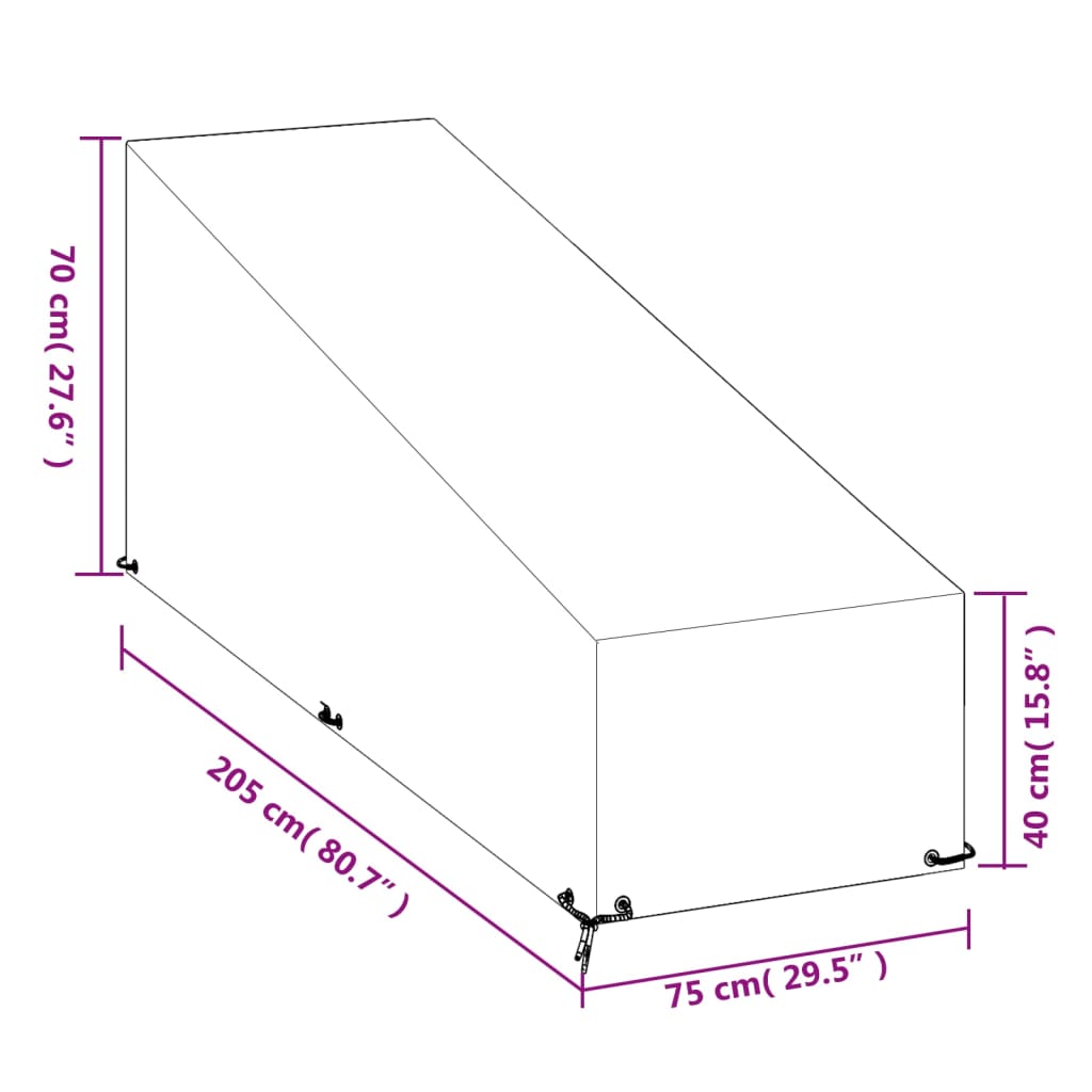 päevitustooli katted 2 tk, 12 aasaga, 205x75x40/70 cm, PE