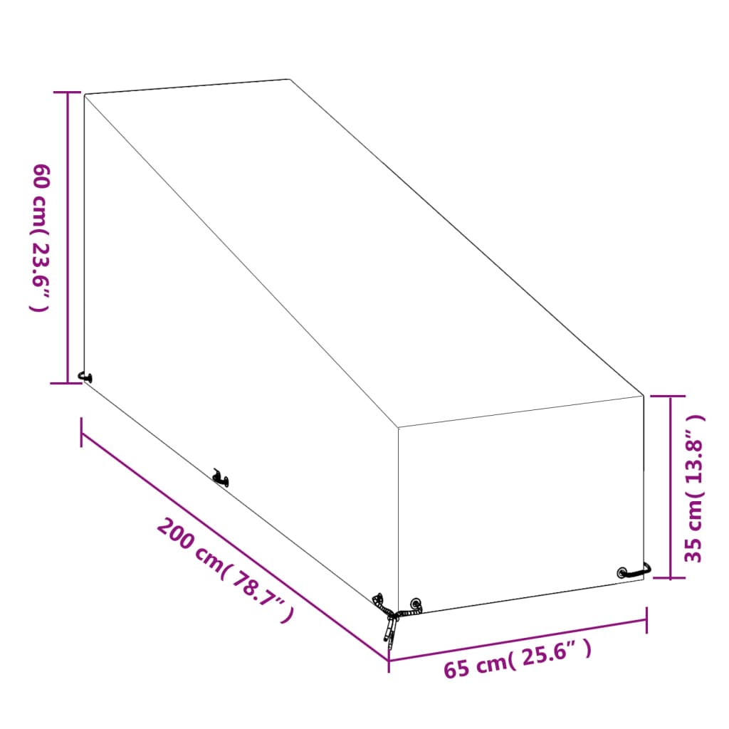 päevitustooli katted 2 tk, 12 aasaga, 200x65x35/60 cm, PE