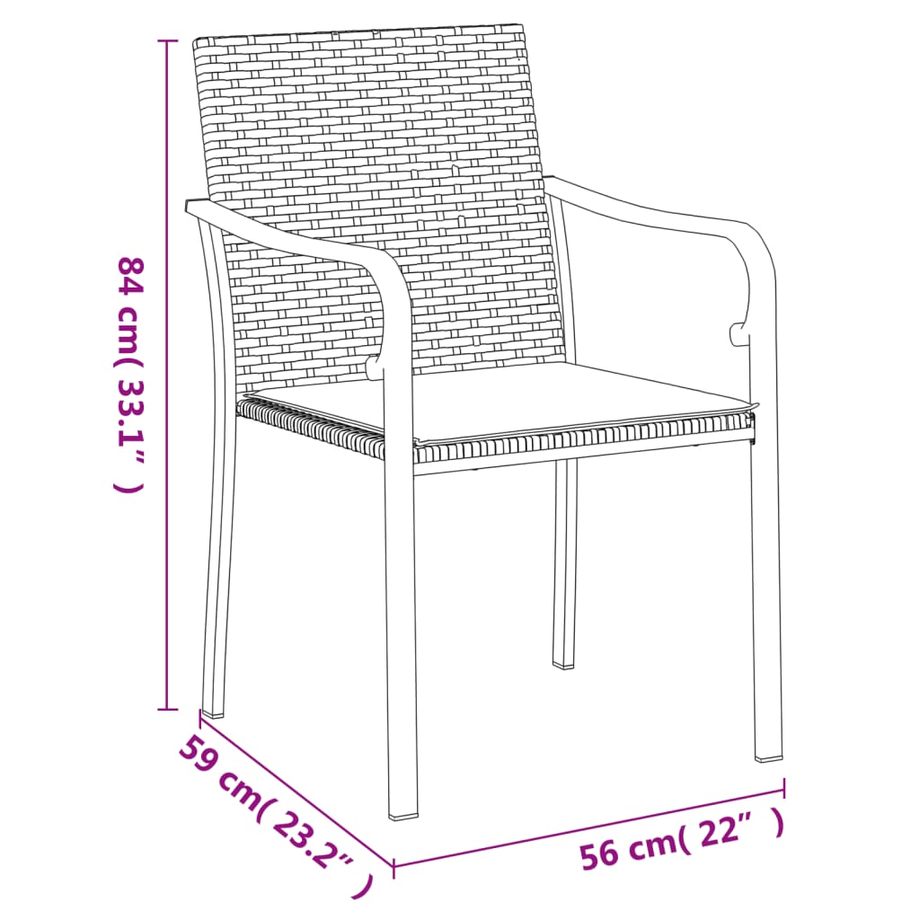 aiatoolid patjadega 2 tk, must, 56 x 59 x 84 cm, polürotang