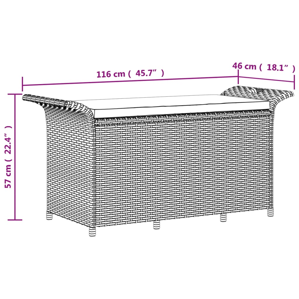 aiapink istmepadjaga, pruun, 116 x 46 x 57 cm, polürotang