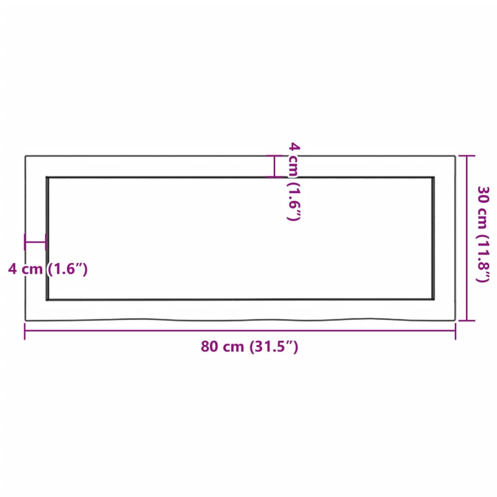 полка настенная, 80 x 30 x (2-6) см, необработанная дубовая древесина