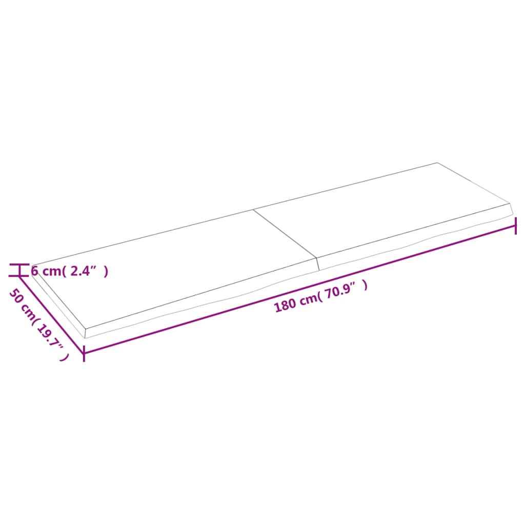 seinariiul, 180x50x(2-6) cm, töötlemata tammepuit