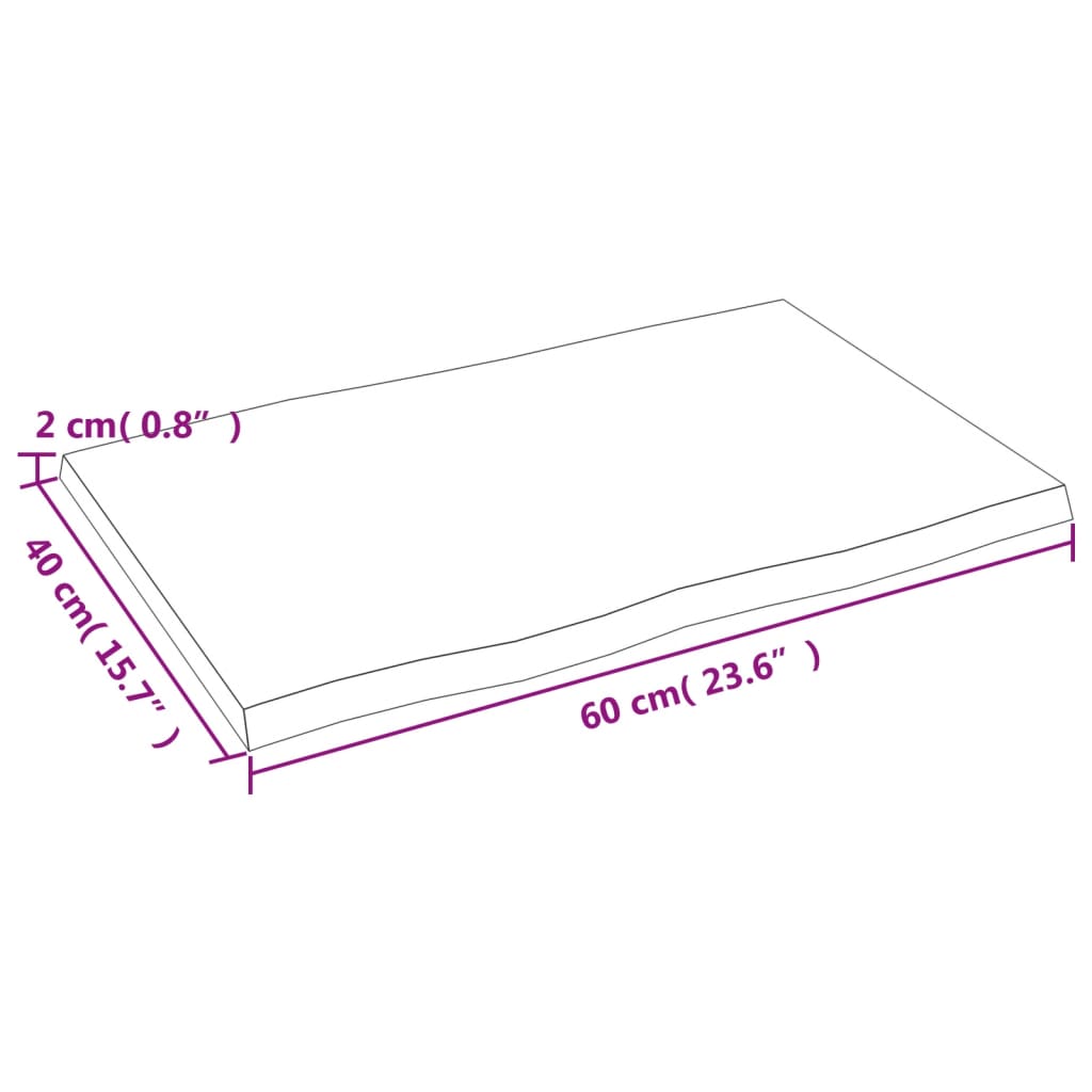 lauaplaat, 60x40x2 cm, tammepuit, naturaalsed servad