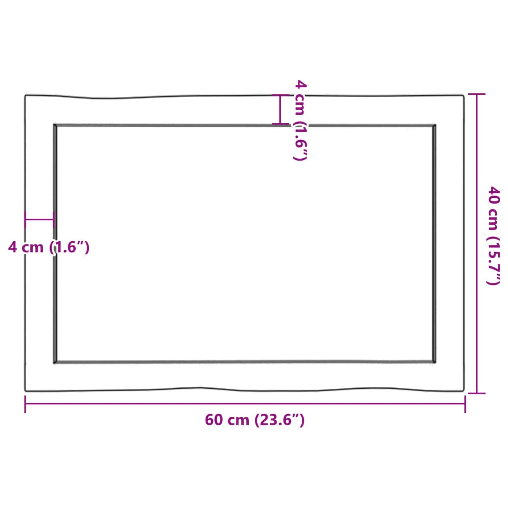 lauaplaat, 60 x 40 x (2–4) cm, täispuit, naturaalsed servad