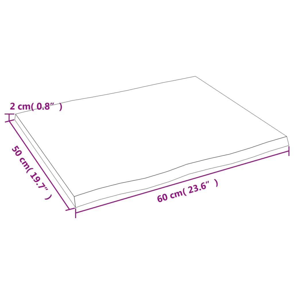 lauaplaat, 60 x 50 x 2 cm, tammepuit, naturaalsed servad