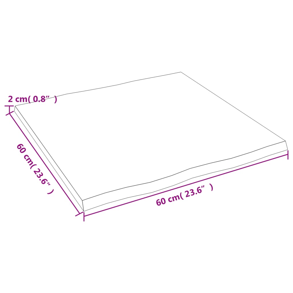 lauaplaat, 60x60x2 cm, tammepuit, naturaalsed servad