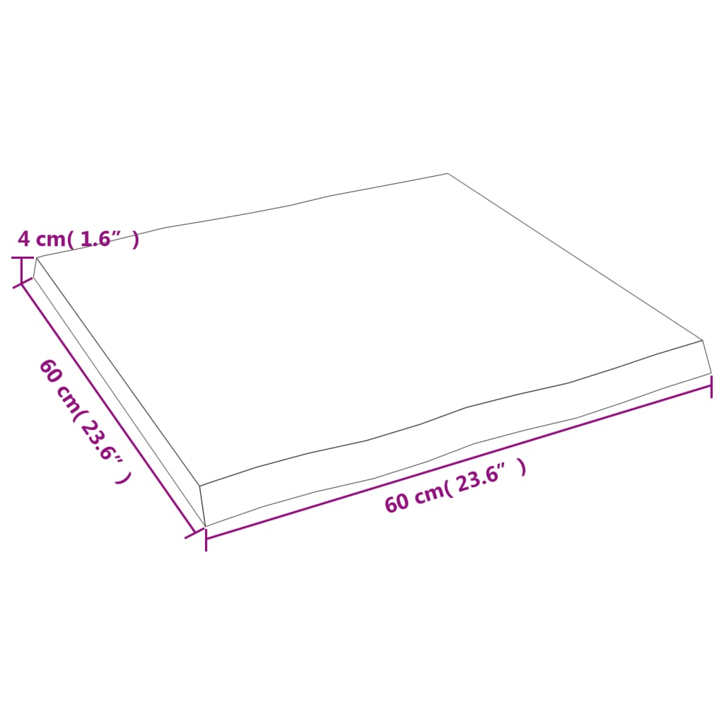 lauaplaat, 60 x 60 x (2-4) cm, täispuit, naturaalsed servad