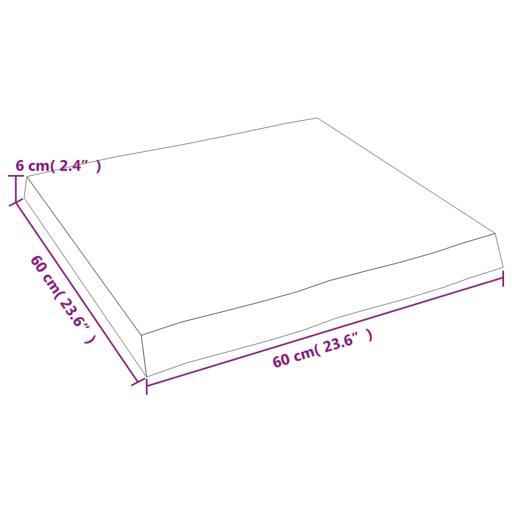 lauaplaat, 60 x 60 x (2-6) cm, täispuit, naturaalsed servad