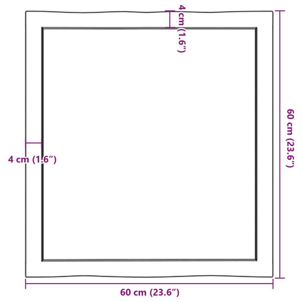 lauaplaat, 60 x 60 x (2-6) cm, täispuit, naturaalsed servad