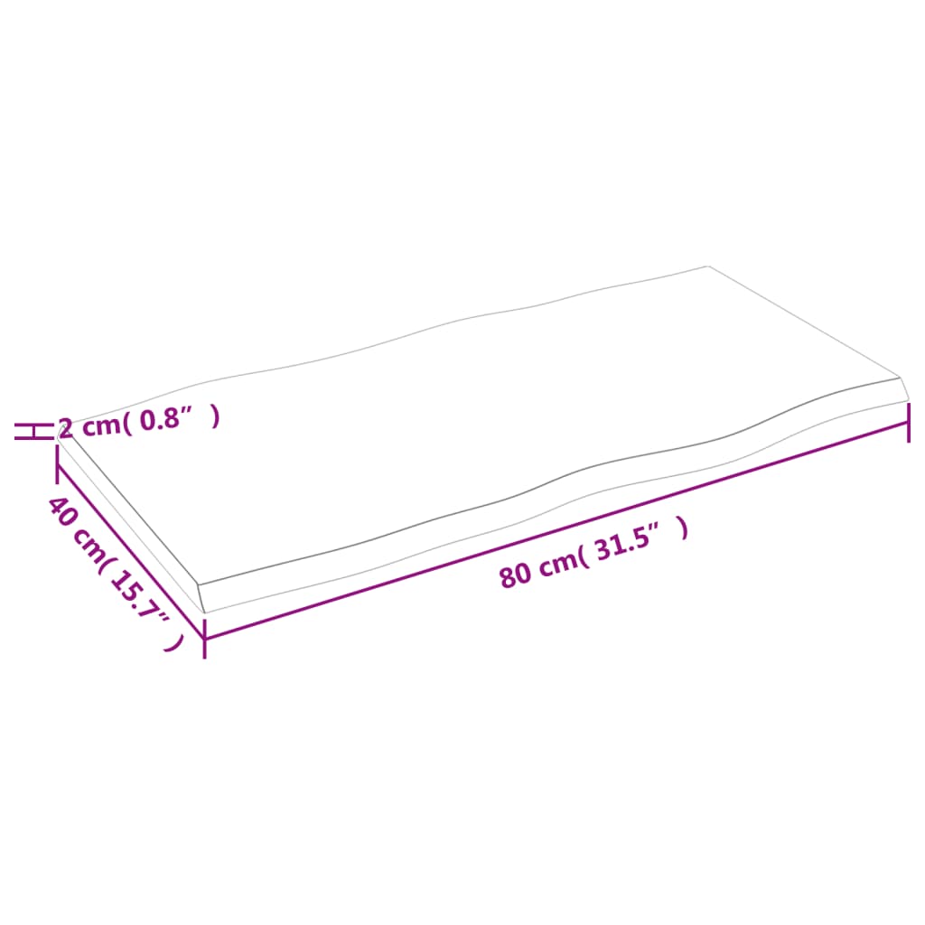 lauaplaat, 80x40x2 cm, tammepuit, naturaalsed servad