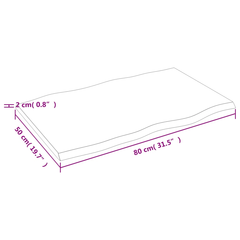 lauaplaat, 80x50x2 cm, tammepuit, naturaalsed servad