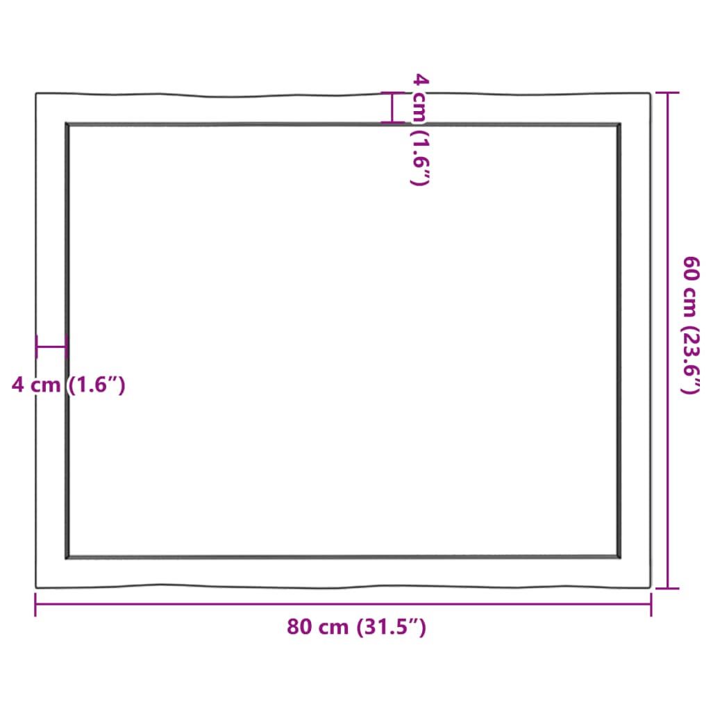 lauaplaat, 80 x 60 x (2-4) cm, täispuit, naturaalsed servad