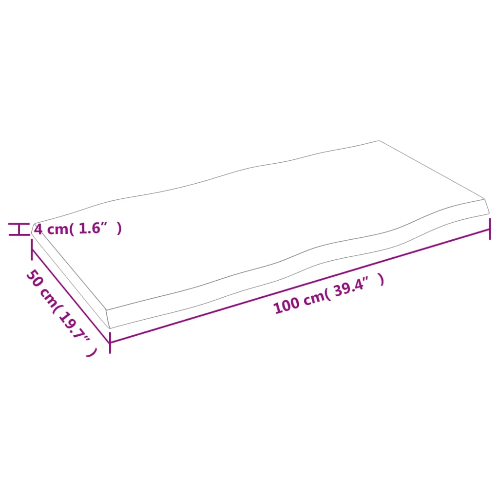 lauaplaat, 100 x 50 x (2-4) cm, täispuit, naturaalsed servad