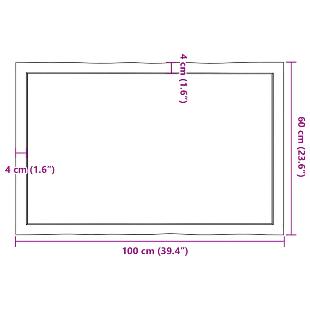 lauaplaat, 100 x 60 x (2-4) cm, täispuit, naturaalsed servad