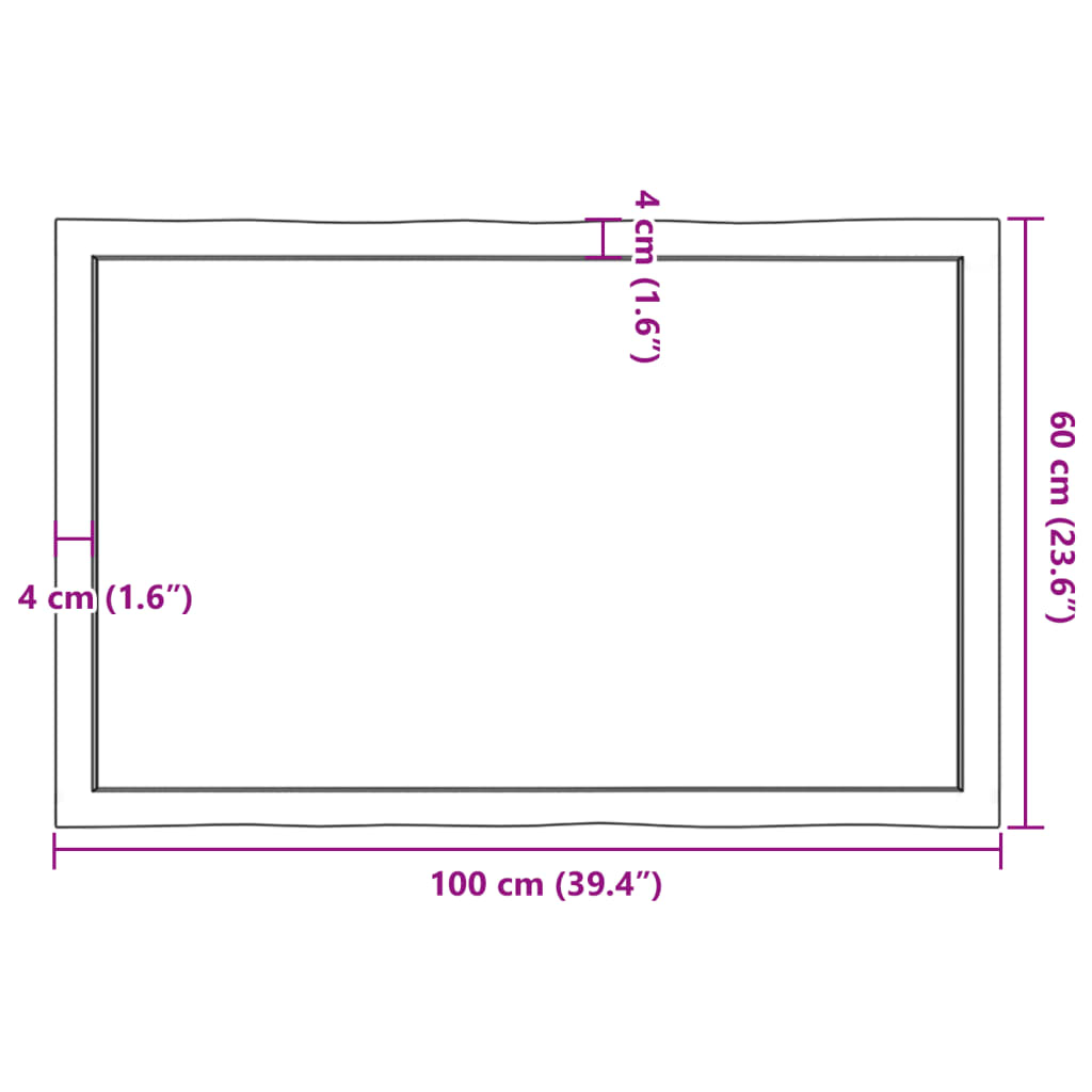 lauaplaat, 100 x 60 x (2-6) cm, täispuit, naturaalsed servad