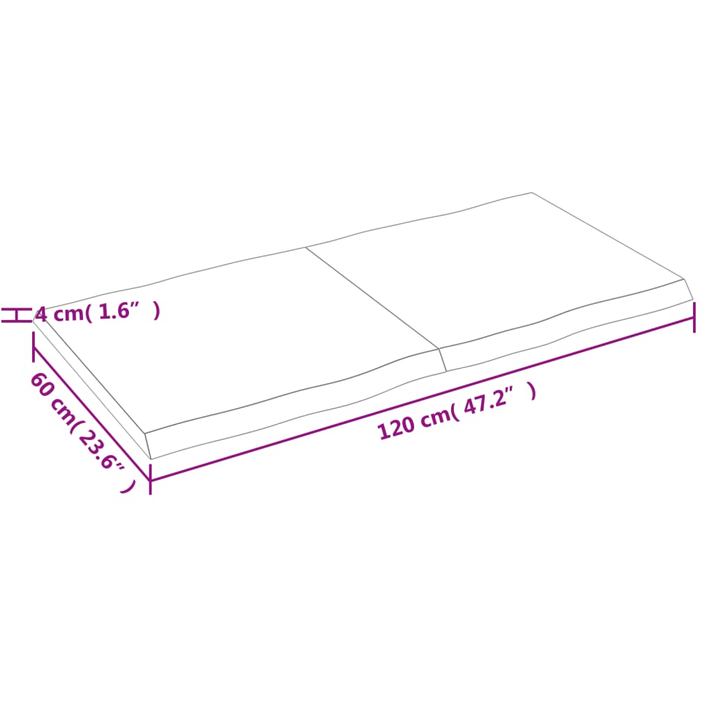 lauaplaat, 120 x 60 x (2-4) cm, täispuit, naturaalsed servad