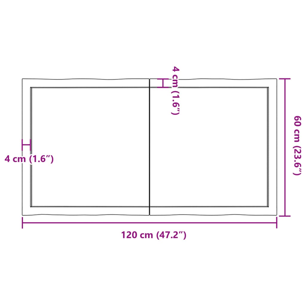 lauaplaat, 120 x 60 x (2-6) cm, täispuit, naturaalsed servad