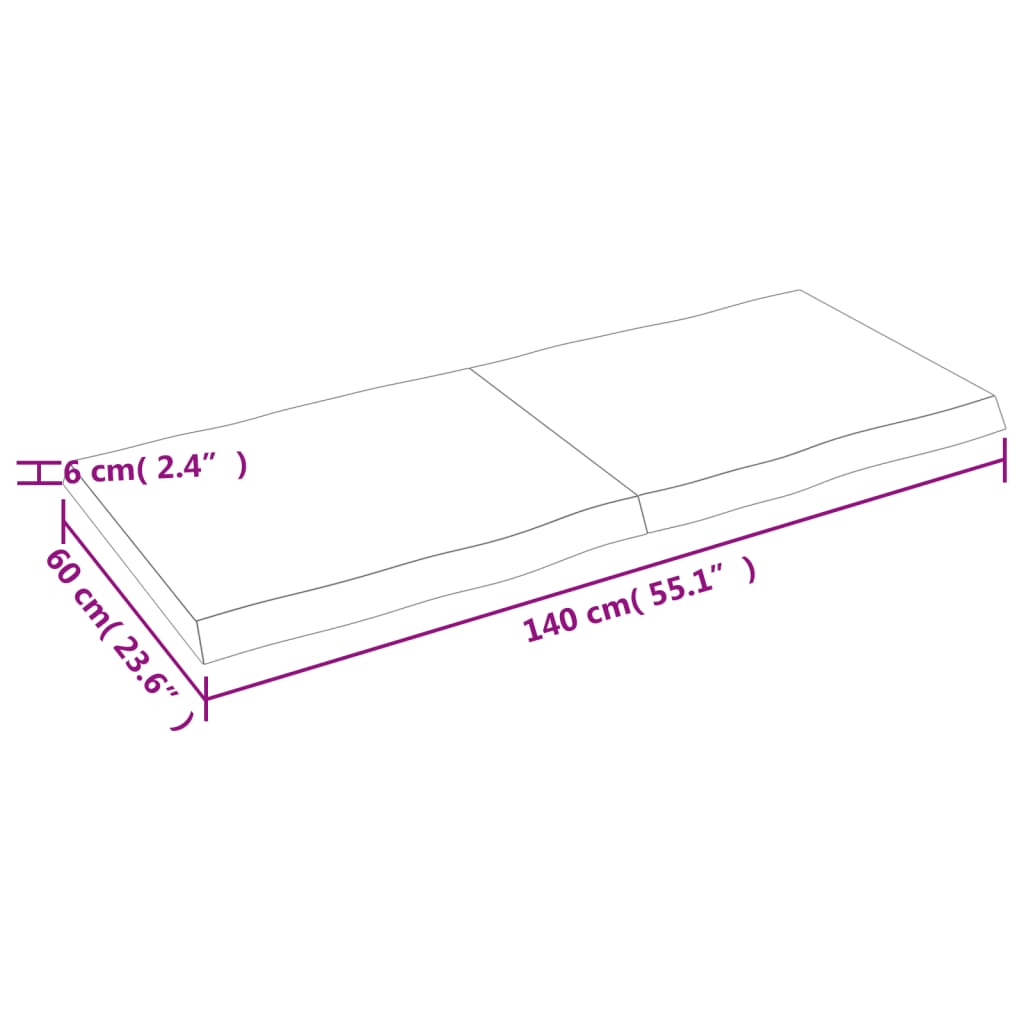 lauaplaat, 140 x 60 x (2-6) cm, täispuit, naturaalsed servad