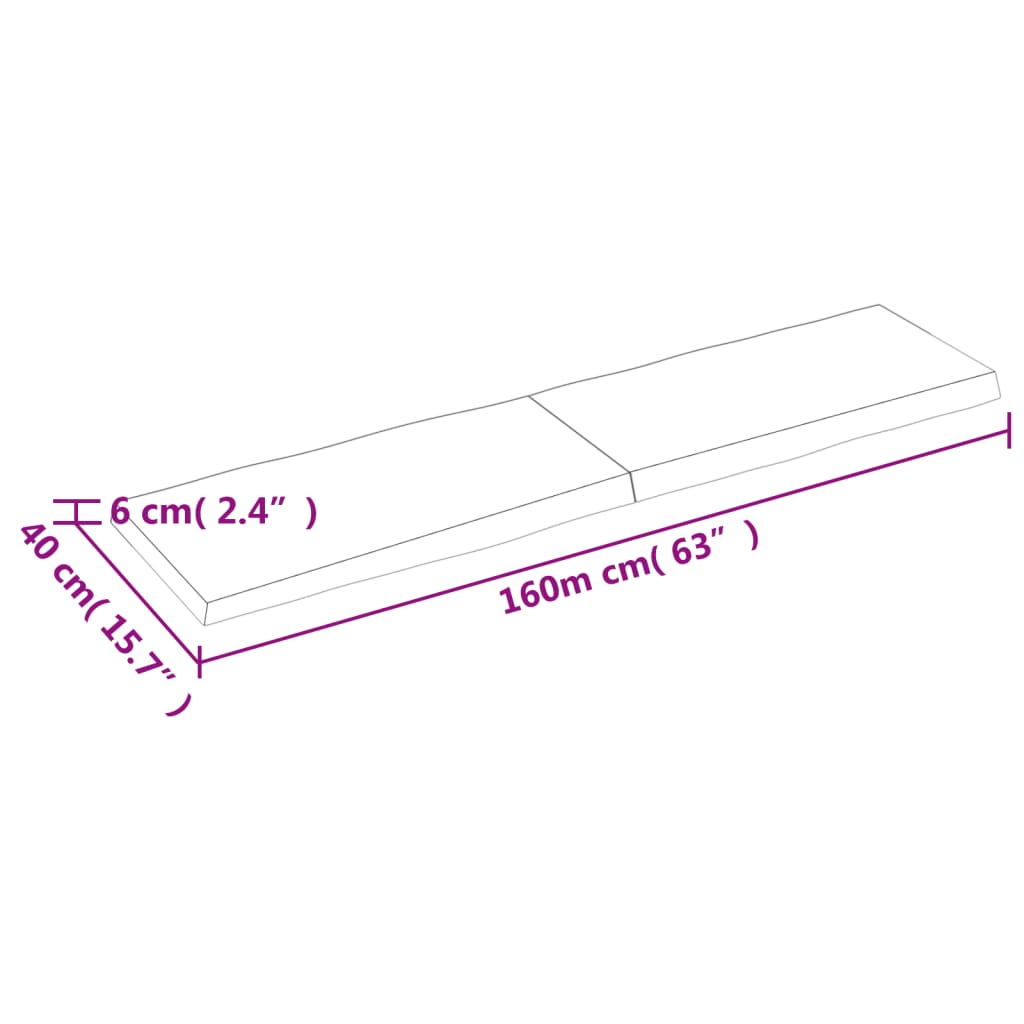 lauaplaat, 160 x 40 x (2-6) cm, täispuit, naturaalsed servad