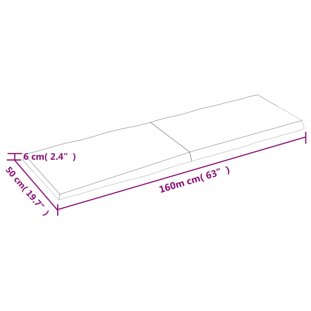 lauaplaat, 160 x 50 x (2-6) cm, täispuit, naturaalsed servad