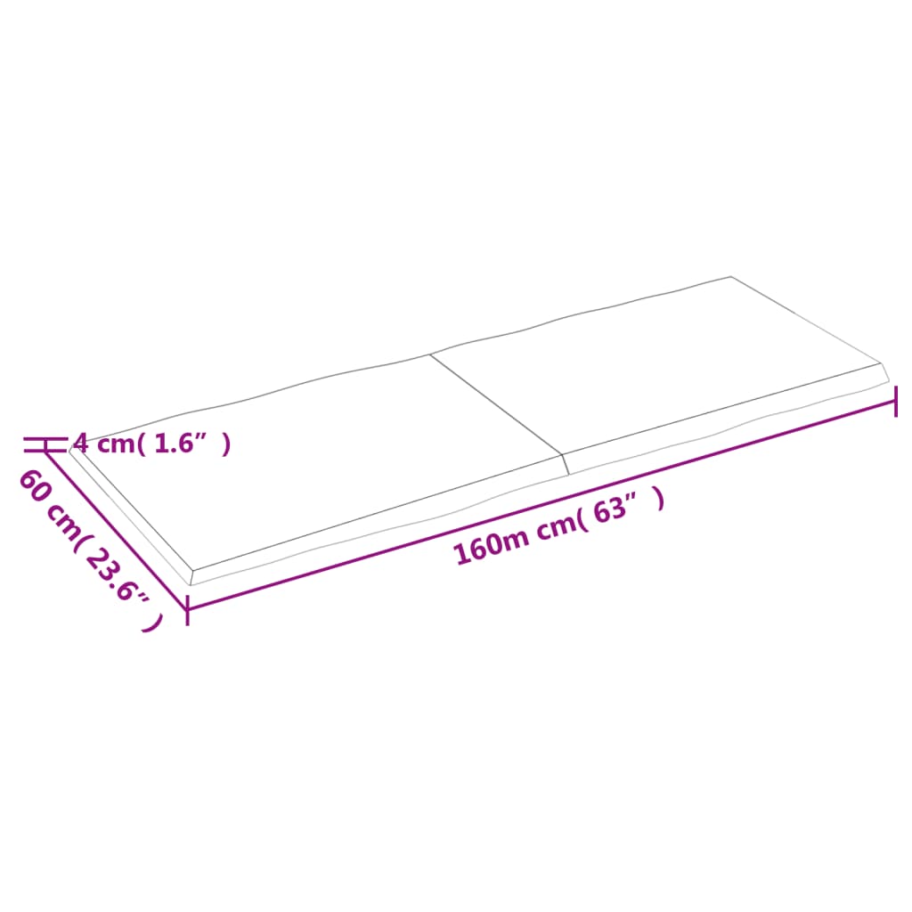 lauaplaat, 160 x 60 x (2-4) cm, täispuit, naturaalsed servad