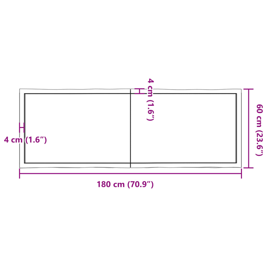 lauaplaat, 180x60x(2-4) cm, täispuit, naturaalsed servad