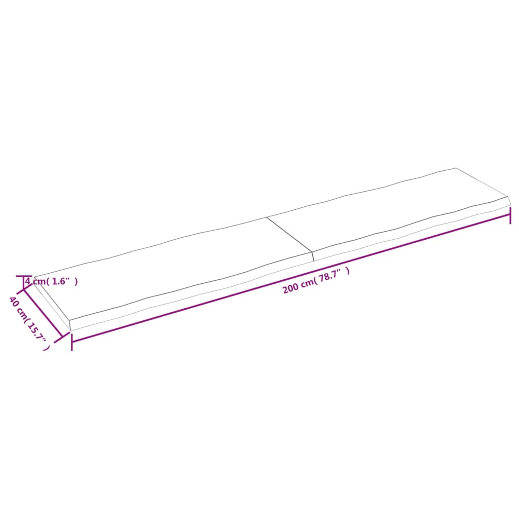 lauaplaat, 200x40x(2-4) cm, täispuit, naturaalsed servad