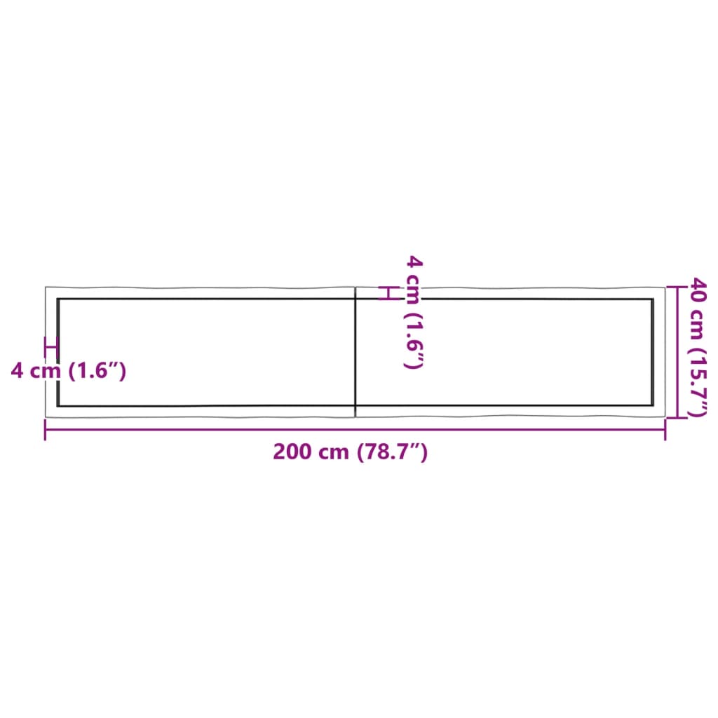 lauaplaat, 200x40x(2-4) cm, täispuit, naturaalsed servad