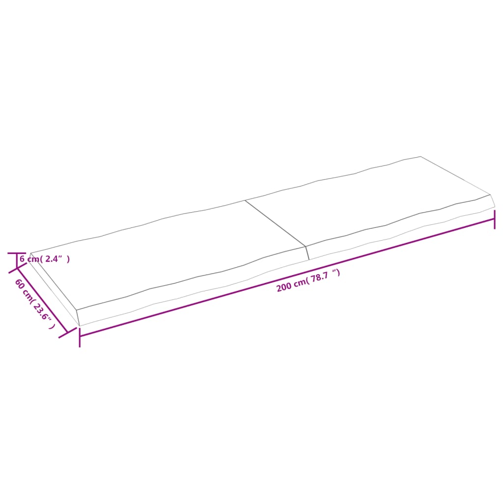 lauaplaat, 200 x 60 x (2-6) cm, täispuit, naturaalsed servad