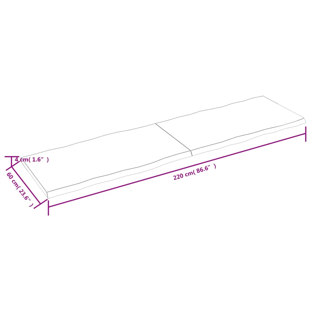 lauaplaat, 220 x 60 x (2-4) cm, täispuit, naturaalsed servad