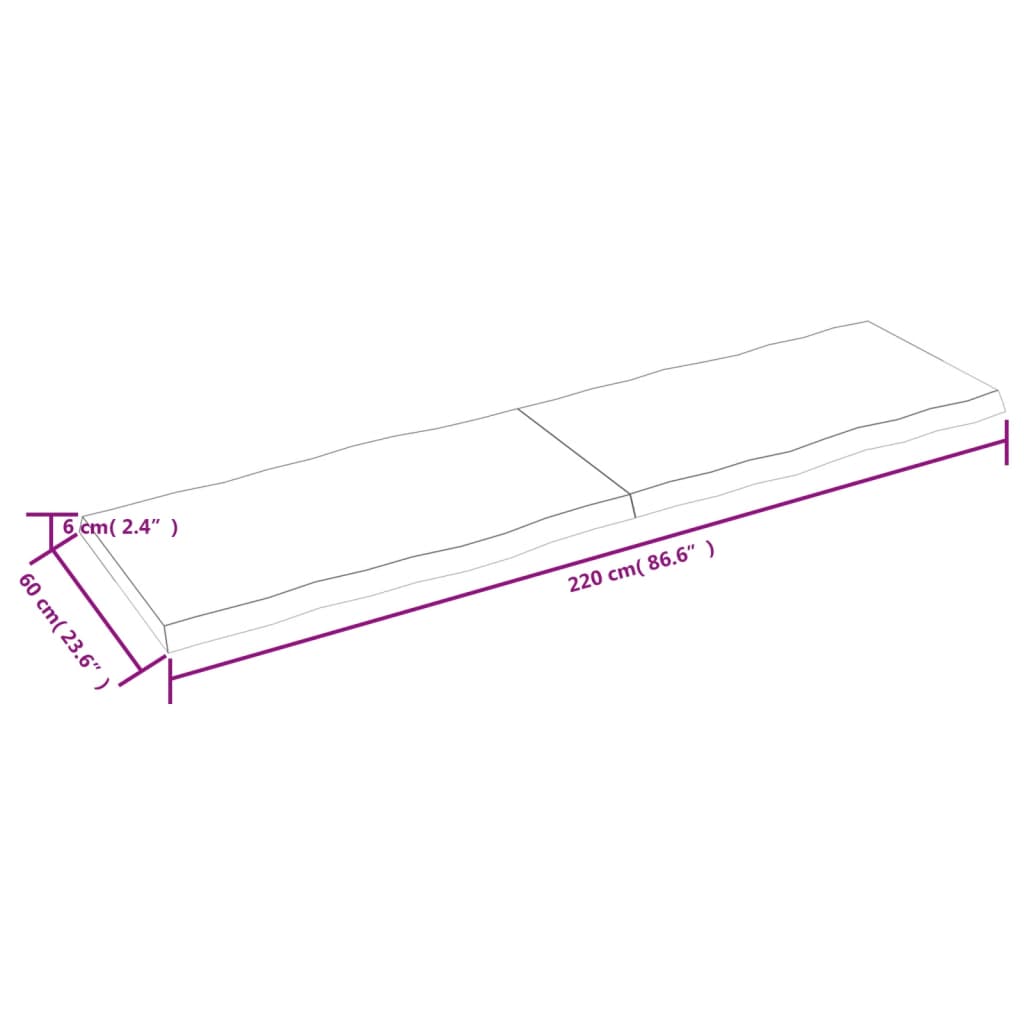 lauaplaat, 220 x 60 x (2-6) cm, täispuit, naturaalsed servad