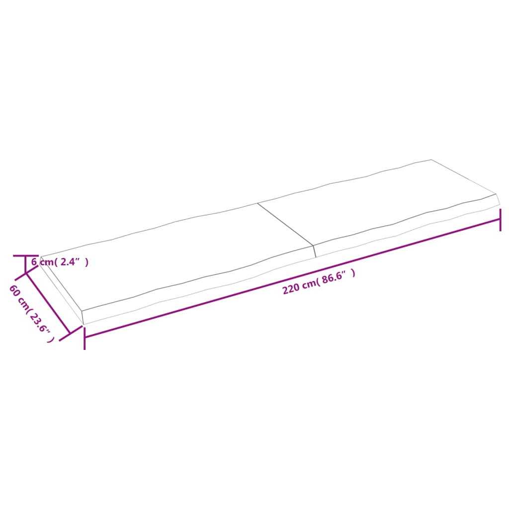 lauaplaat, helepruun, 220 x 60 x (2–6) cm, töödeldud täispuit