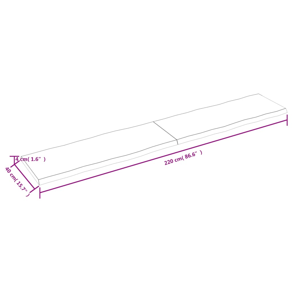 lauaplaat, tumepruun, 220x40x(2-4) cm, töödeldud täispuit