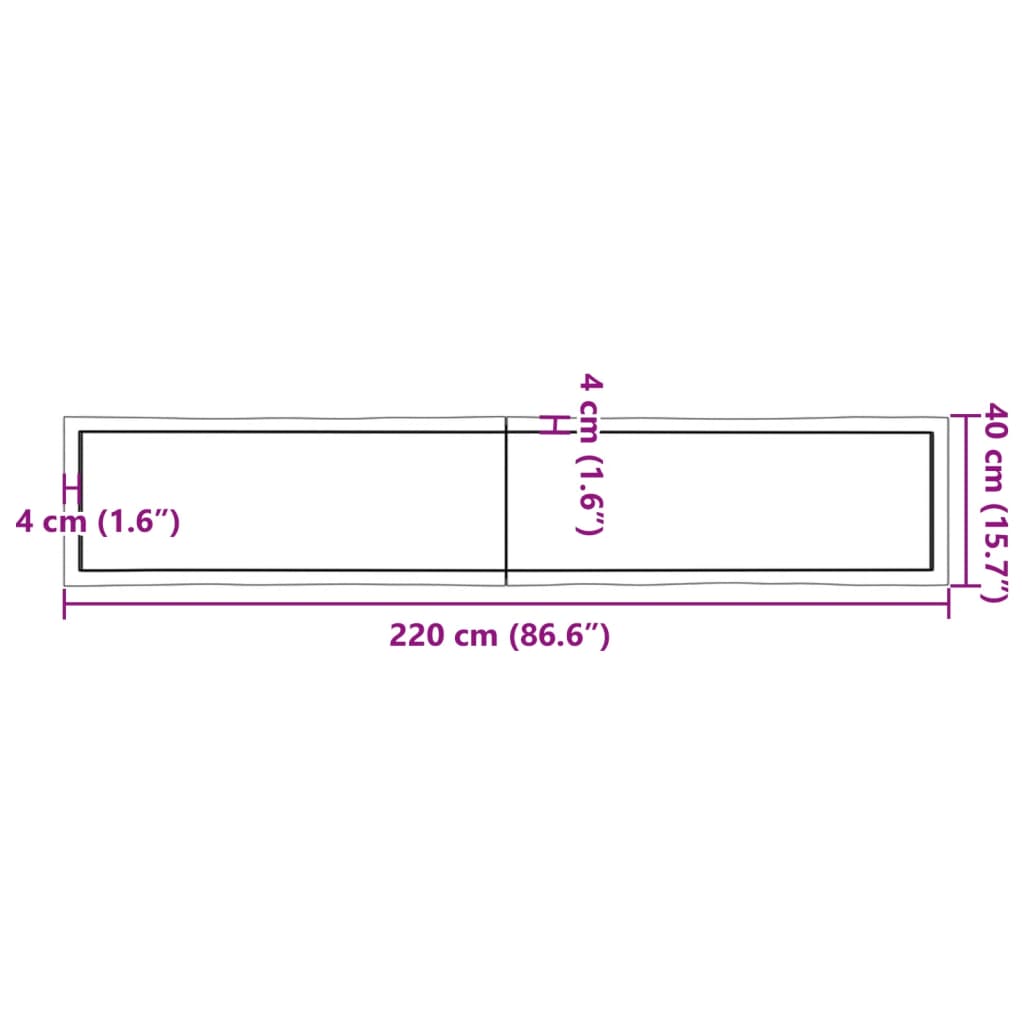 lauaplaat, tumepruun, 220x40x(2-6) cm, töödeldud täispuit